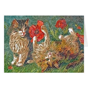 Kitties and Poppies All Occassions Greeting Card