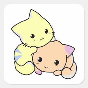 kitties cartoon snuggle cats cute square sticker