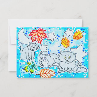 Kitties & Fall Leaves Thank You Card