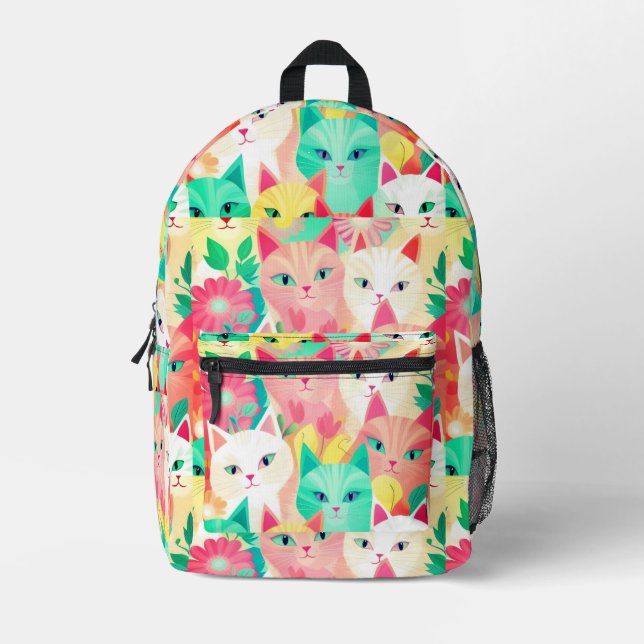 Kitties Huddle Pastel Drawn Art Printed Backpack (Front)