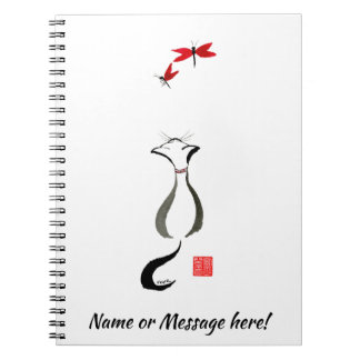 Kittlins Cat and Red Dragonfly Watercolor Sumi-e Notebook