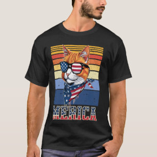Kitty American Flag cat Funny 4th of July Meowica T-Shirt