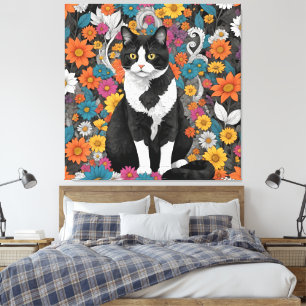 Kitty among the flowers canvas print