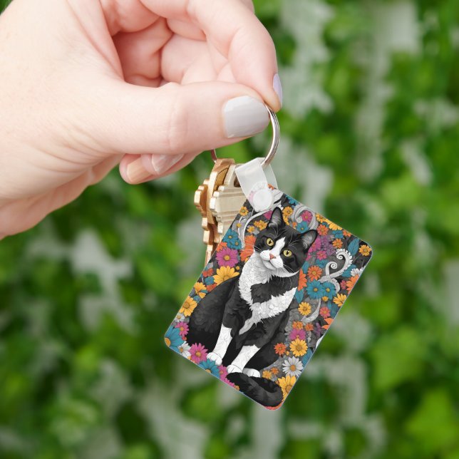 Kitty among the flowers key ring (Hand)