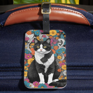 Kitty among the flowers luggage tag