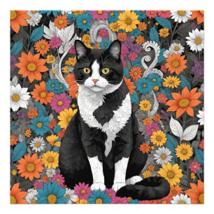 Kitty among the flowers photo print