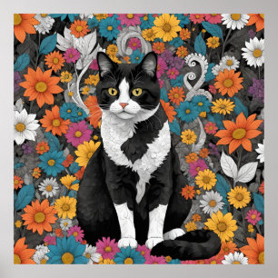 Kitty among the flowers poster