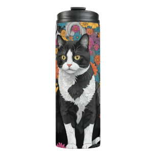 Kitty among the flowers thermal tumbler