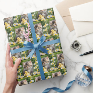 KItty and Duckling In Daisies Wrapping Paper