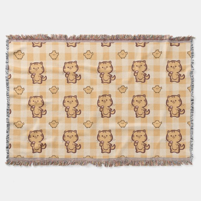 Kitty and little chicken pattern throw blanket (Front)