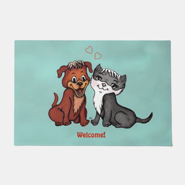 Kitty and Puppy Doormat (Front)