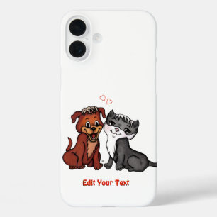 Kitty and Puppy , Edit Your Text iPhone 16 Plus Case