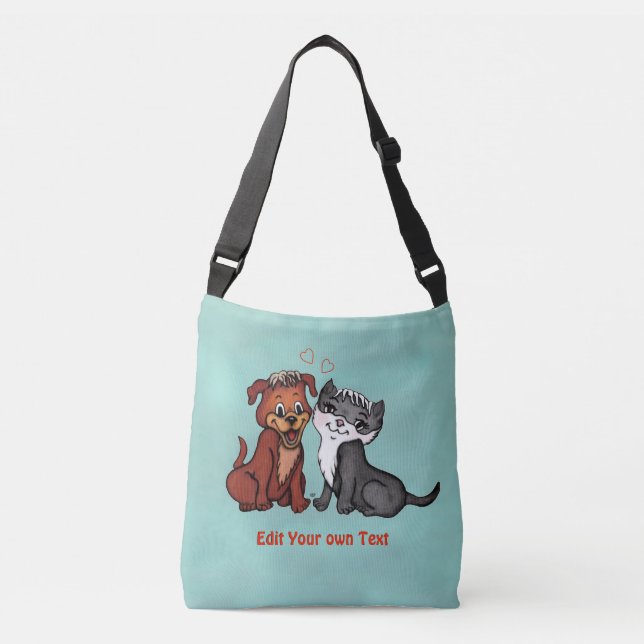 Kitty and Puppy , Edit Your Text Crossbody Bag (Front)