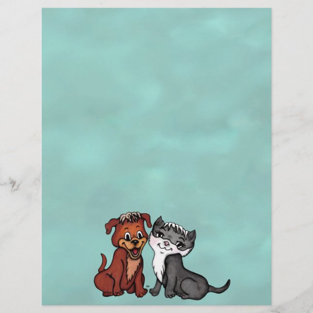 Kitty and Puppy , Edit Your Text Custom Letterhead (Front)