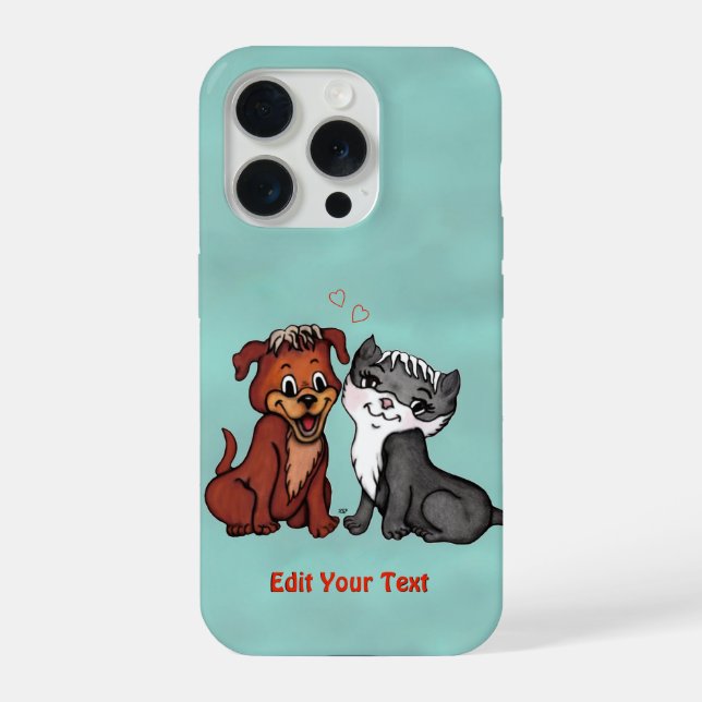 Kitty and Puppy , Edit Your Text iPhone Case (Back)