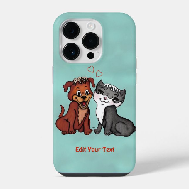 Kitty and Puppy , Edit Your Text iPhone Case (Back)