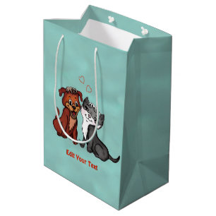 Kitty and Puppy , Edit Your Text Medium Gift Bag