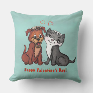 Kitty and Puppy , Happy Valentines Day! Cushion