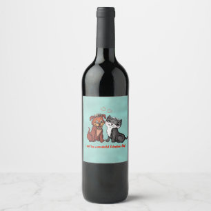 Kitty and Puppy , Happy Valentines Day! Wine Label