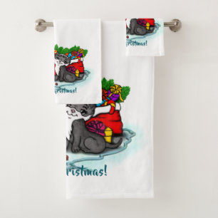 Kitty and Puppy , Happy XMas Bath Towel Set