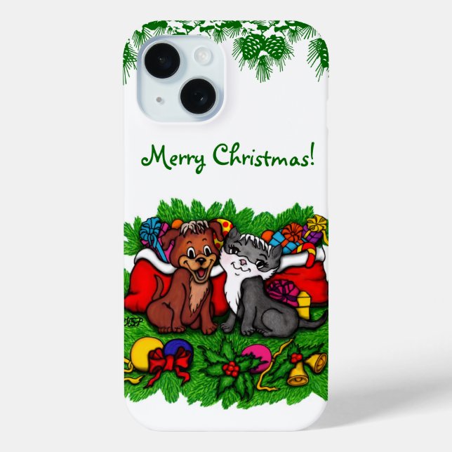 Kitty and Puppy , Happy XMas Case-Mate iPhone Case (Back)