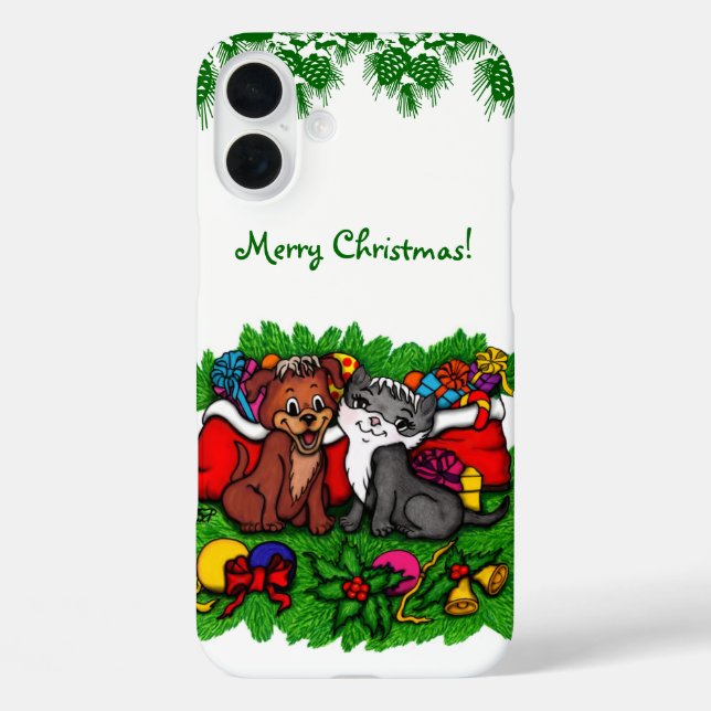 Kitty and Puppy , Happy XMas Case-Mate iPhone Case (Back)