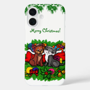 Kitty and Puppy , Happy XMas iPhone 16 Case