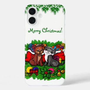 Kitty and Puppy , Happy XMas iPhone 16 Plus Case