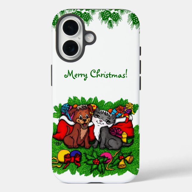 Kitty and Puppy , Happy XMas Case-Mate iPhone Case (Back)