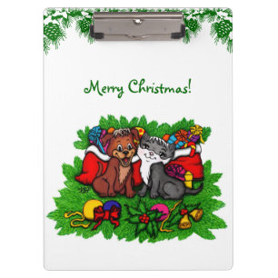 Kitty and Puppy , Happy XMas Clipboard
