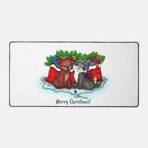 Kitty and Puppy , Happy XMas Desk Mat