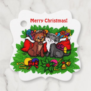 Kitty and Puppy , Happy XMas Favour Tags