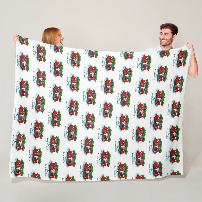 Kitty and Puppy , Happy XMas Fleece Blanket (In Situ)