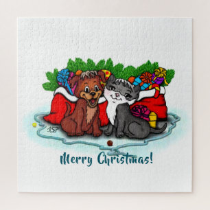 Kitty and Puppy , Happy XMas Jigsaw Puzzle