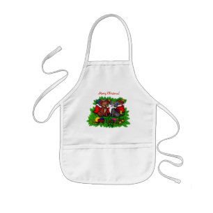 Kitty and Puppy , Happy XMas Kids Apron