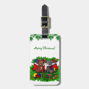 Kitty and Puppy , Happy XMas Luggage Tag