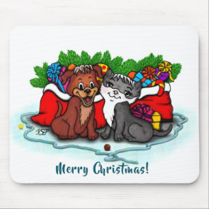 Kitty and Puppy , Happy XMas Mouse Pad