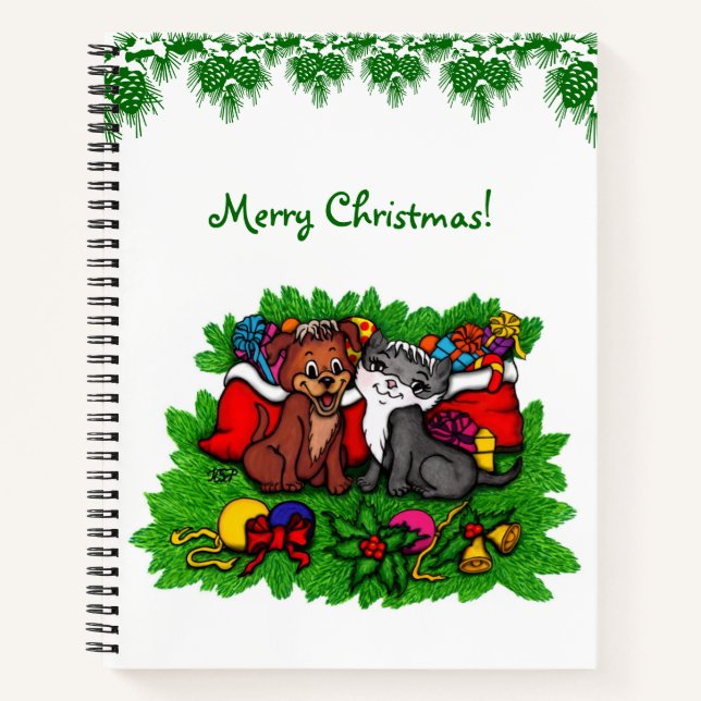Kitty and Puppy , Happy XMas Notebook (Front)
