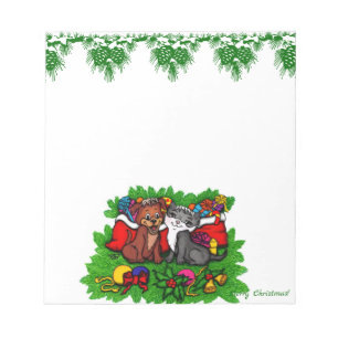 Kitty and Puppy , Happy XMas Notepad
