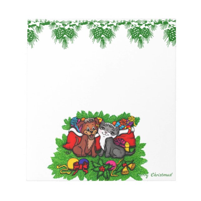 Kitty and Puppy , Happy XMas Notepad (Front)
