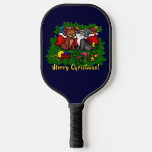 Kitty and Puppy , Happy XMas Pickleball Paddle