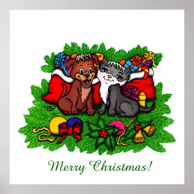 Kitty and Puppy , Happy XMas Poster (Front)