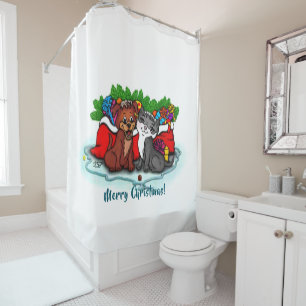 Kitty and Puppy , Happy XMas Shower Curtain