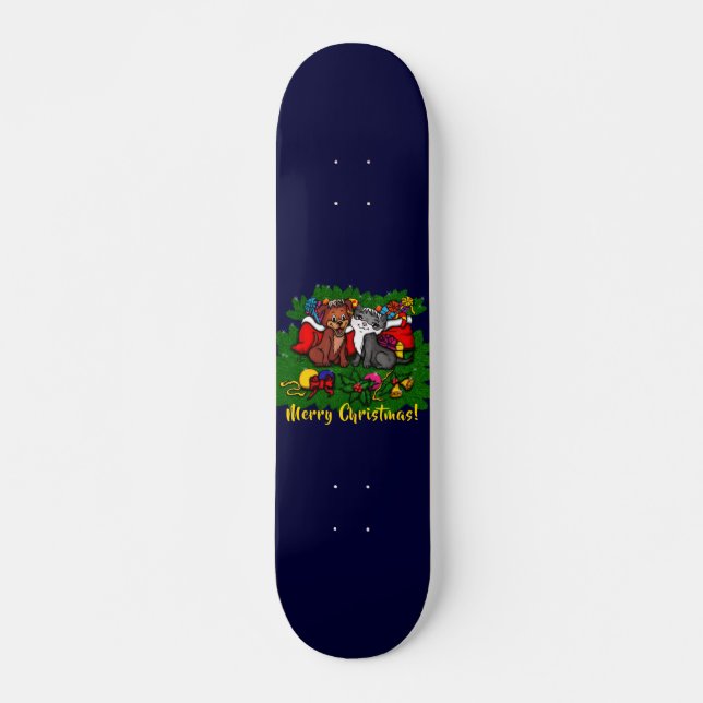 Kitty and Puppy , Happy XMas Skateboard (Front)