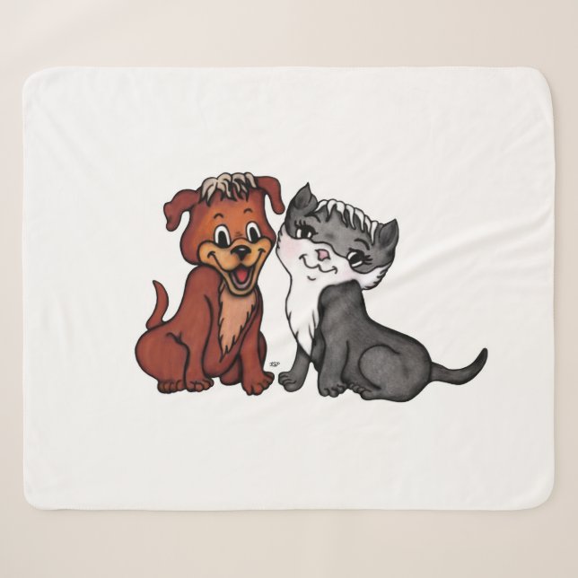 Kitty and Puppy  Sherpa Blanket (Front (Horizontal))