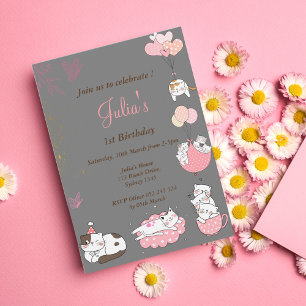  kitty baby girl birthday invitation