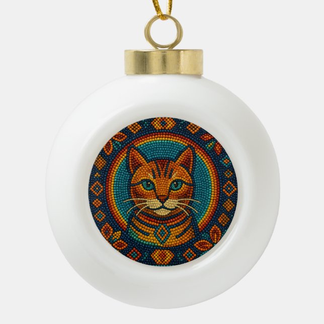 Kitty Bead Design Ceramic Ball Christmas Ornament (Front)