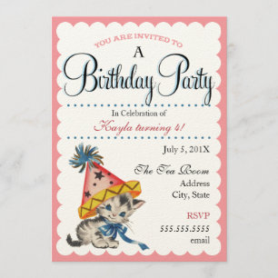 Kitty Birthday Party   Retro Birthday Invitations