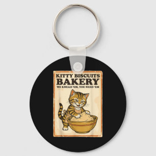 Kitty biscuits bakery funny cat kneading dough mem key ring