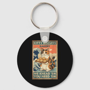 Kitty biscuits bakery great wave cat kneading meme key ring